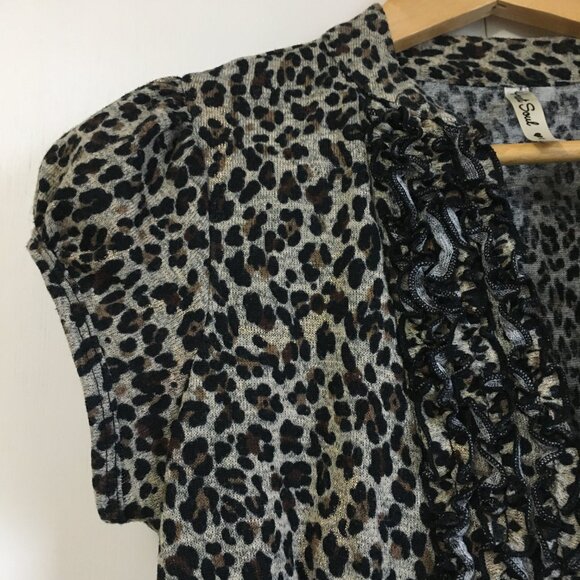 Coquette Frilly Ruffle Chest Leopard Rosette Knit Dress Top - Picture 5 of 15